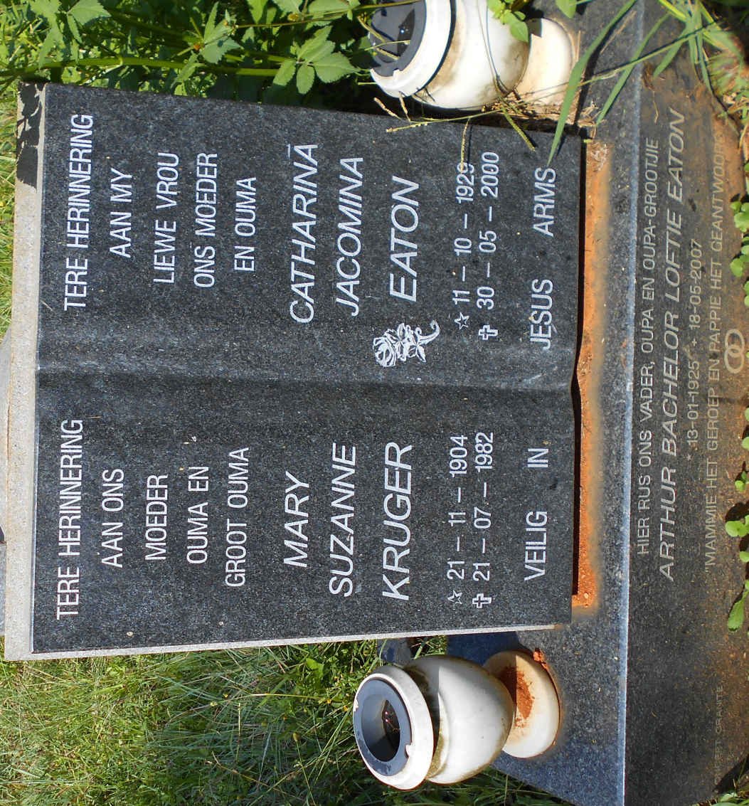 KRUGER Mary Suzanne 1904-1982 :: EATON Arthur Bachelor Loftie 1925-2007 &amp; Catharina Jacomina 1929-2000
