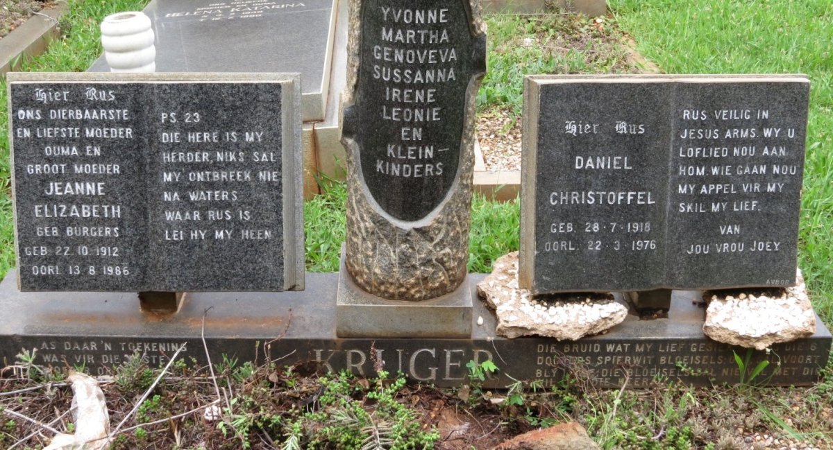 KRUGER Daniel Christoffel 1918-1976 &amp; Jeanne Elizabeth BURGERS 1912-1986