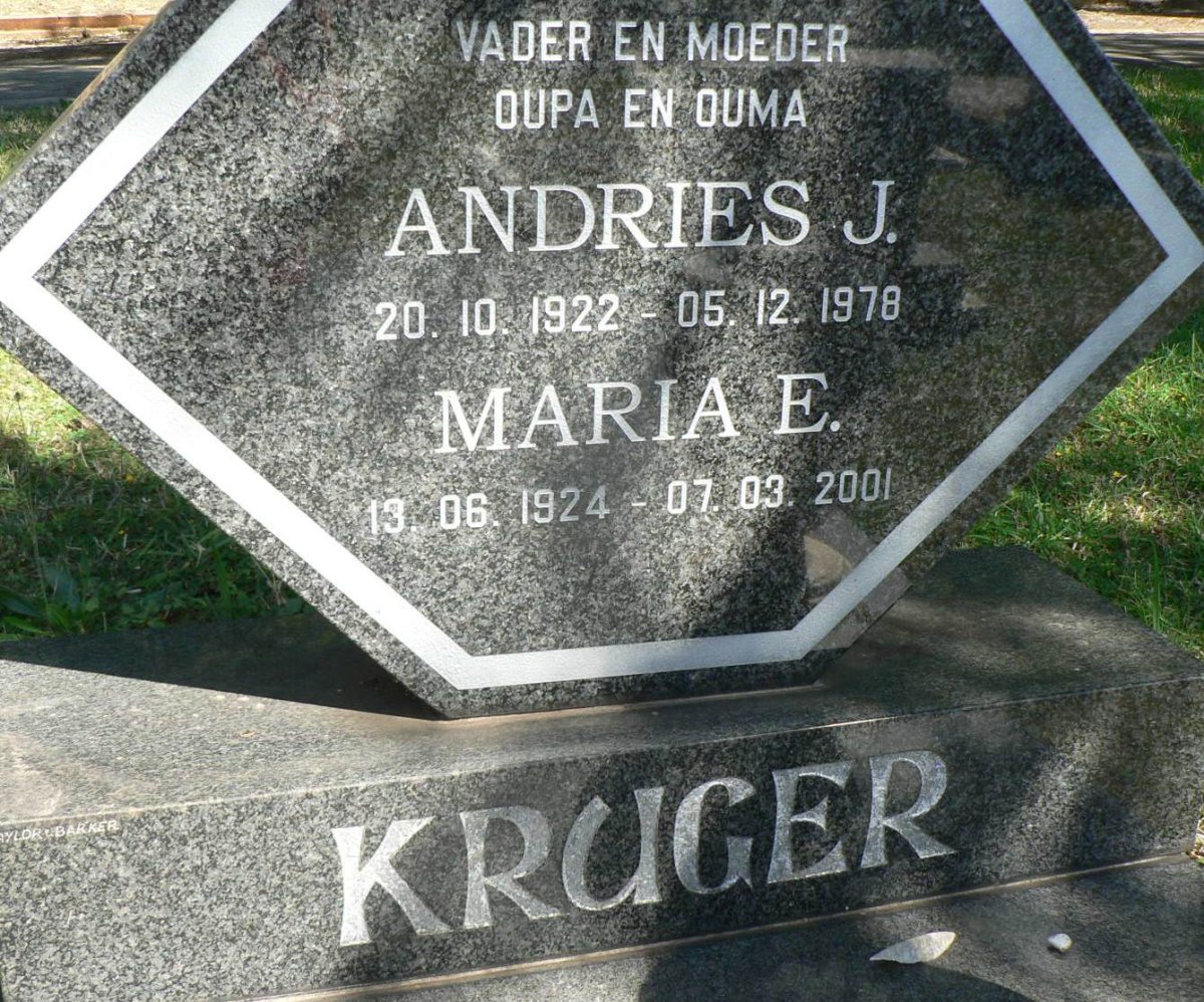 KRUGER Andries J. 1922-1978 &amp; Maria E. 1924-2001