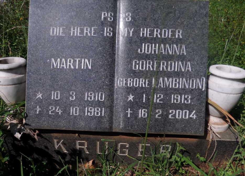 KRUGER Martin 1910-1981 &amp; Johanna Gorerdina LAMBINON 1913-2004