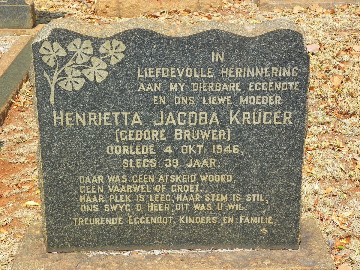 KRÜGER Henrietta Jacoba nee BRUWER 1906-1946