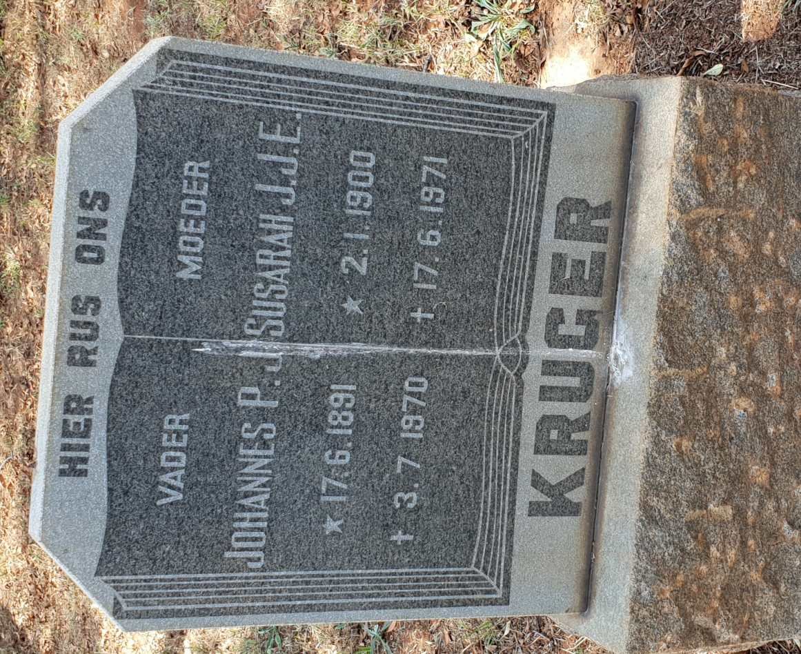 KRUGER Johannes P.J. 1891-1970 &amp; Susarah J.J.E. 1900-1971