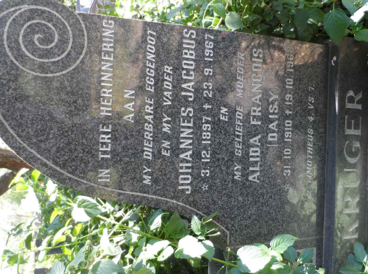 KRUGER Johannes Jacobus 1897-1967 &amp; Alida Francois 1910-1968