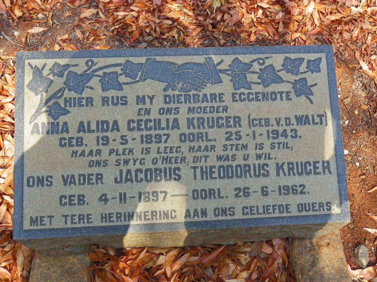 KRUGER Jacobus Theodorus 1897-1962 &amp;  Anna Alida Cecilia V.D. WALT 1897-1943