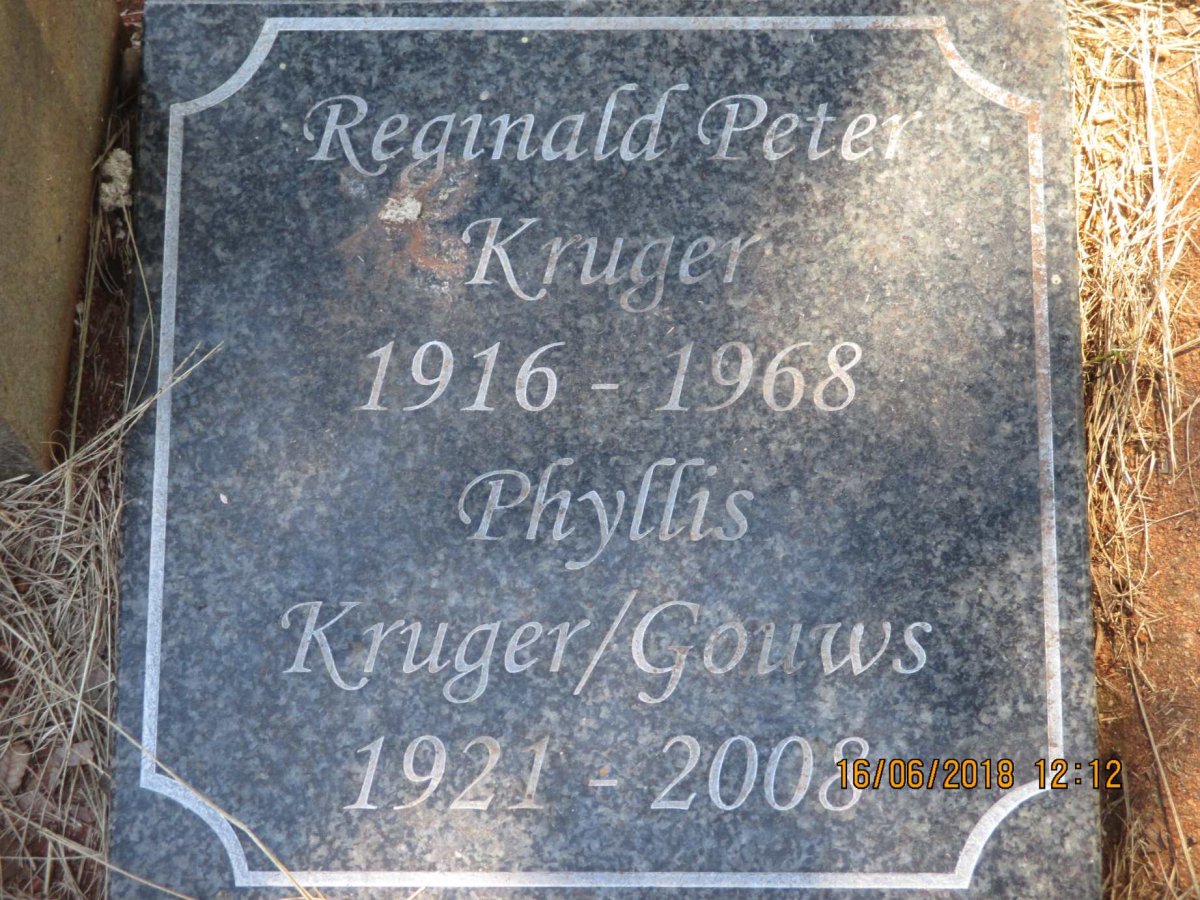 KRUGER Reginald Peter 1916-1968 &amp; Phyllis GOUWS 1921-2008
