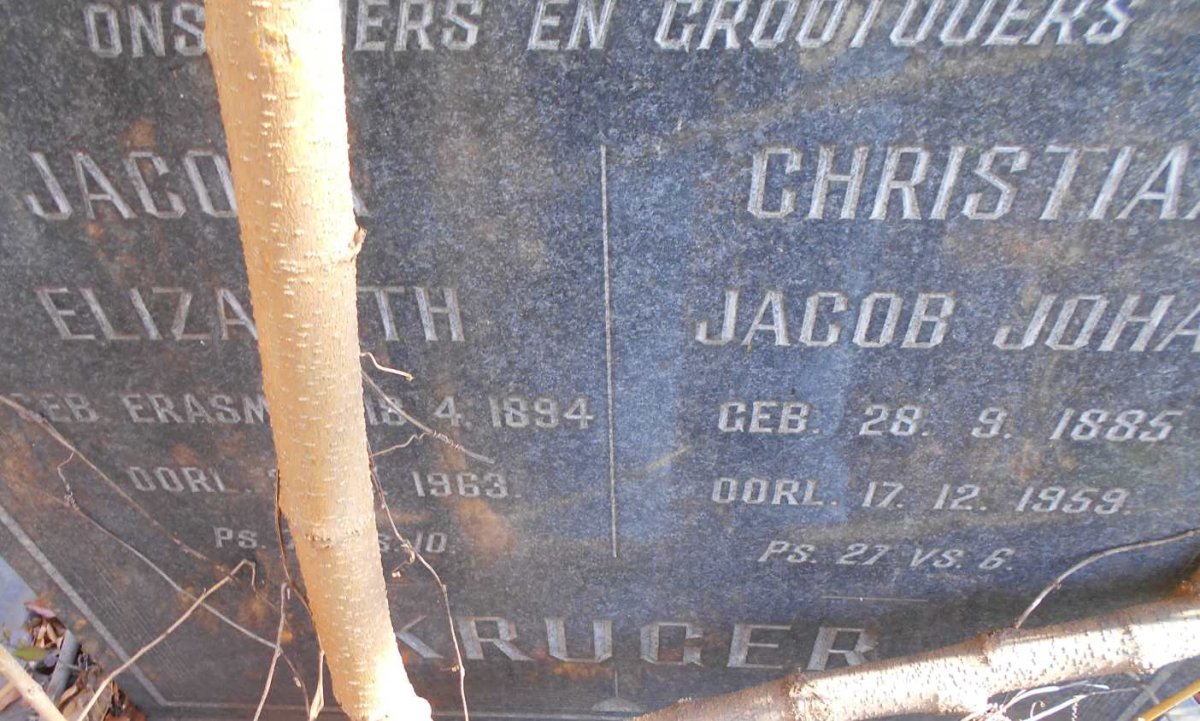 KRUGER Christiaan Jacob Johan 1885-1959 &amp; Jacoba Elizabeth ERASMUS 1894-1963