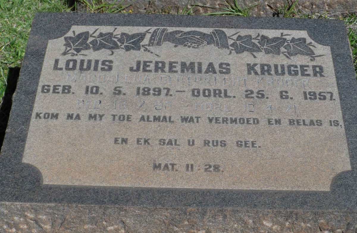 KRUGER Louis Jeremias 1897-1957 &amp; Magdalena Gertbreght 1898-1971