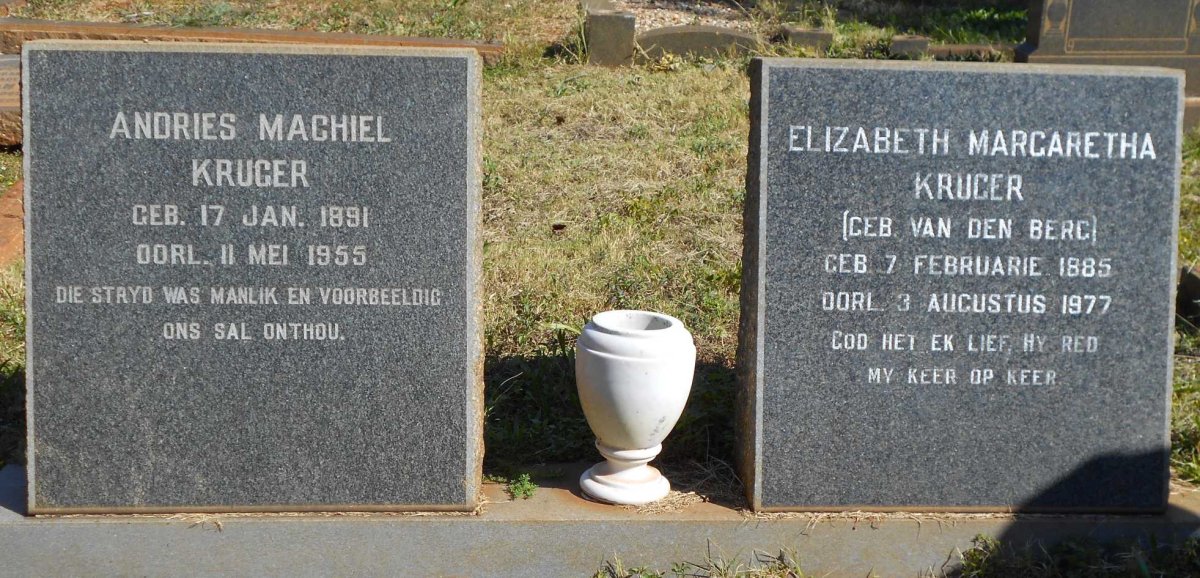 KRUGER Andries Machiel 1891-1955 &amp; Elizabeth Margaretha VAN DEN BERG 1885-1977