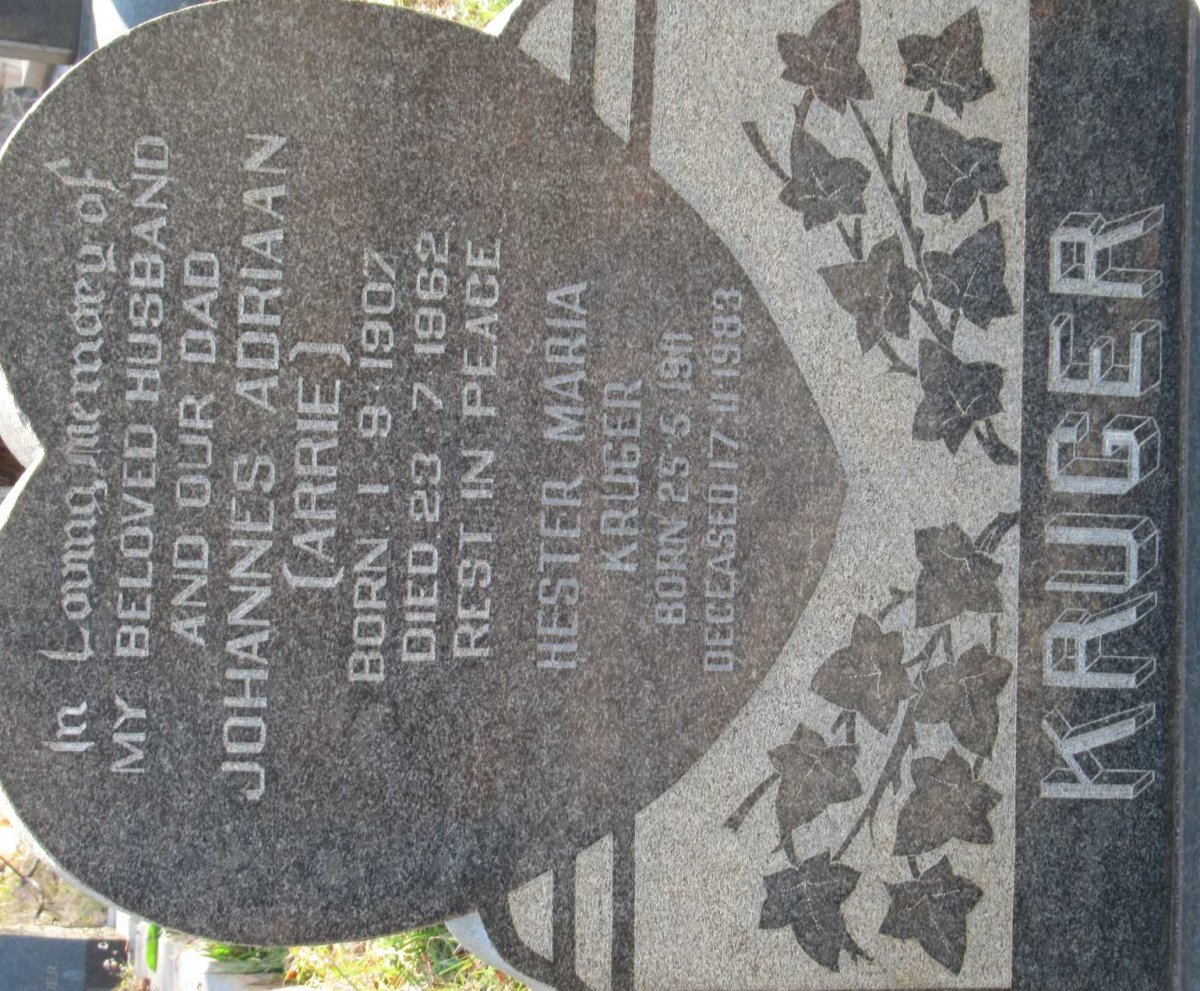 KRUGER Johannes Adriaan 1907-1962 &amp; Hester Maria 1911-1983