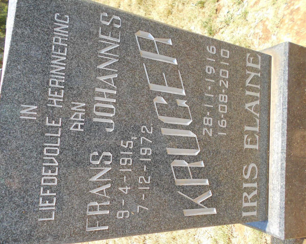KRUGER Frans Johannes 1915-1972 &amp; Iris Elaine 1916-2010