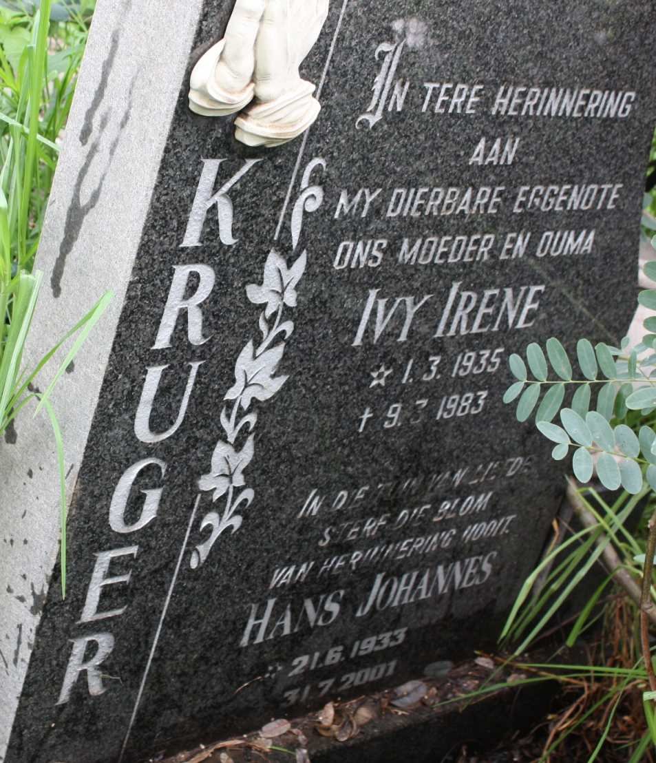 KRUGER Hans Johannes 1933-2001 &amp; Ivy Irene 1935-1983