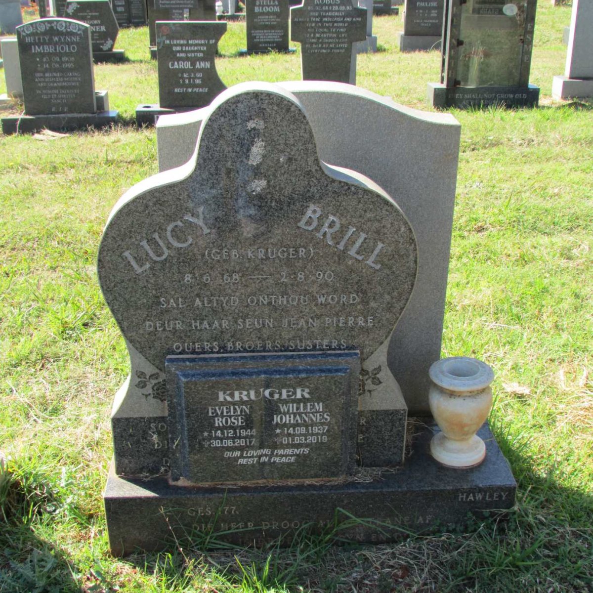 KRUGER Willem Johannes 1937-2019 &amp; Evelyn Rose 1944-2017 :: BRILL Lucy nee KRUGER 1968-1990