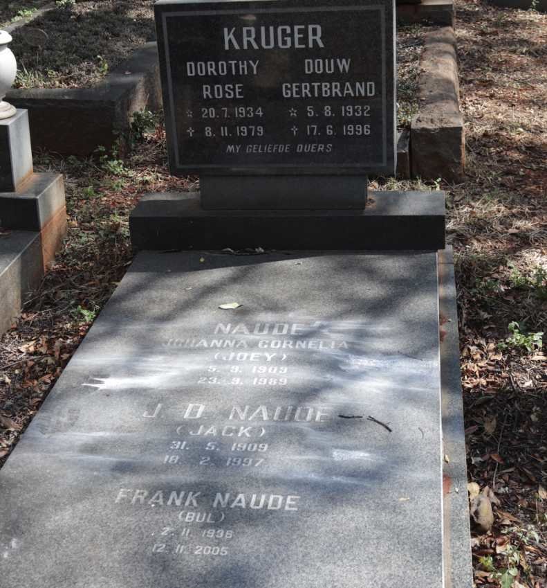 KRUGER Douw Gertbrand 1932-1996 &amp; Dorothy Rose 1934-1979