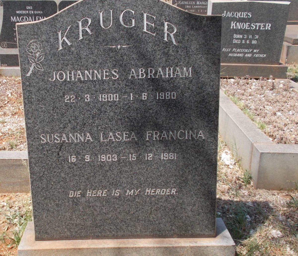 KRUGER Johannes Abraham 1900-1980 &amp; Susanna Lasea Francina 1903-1981