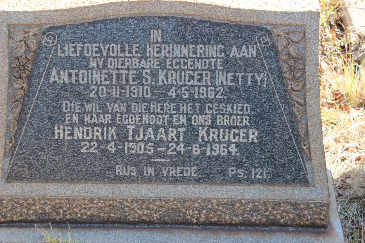 KRUGER Hendrik Tjaart 1905-1964 &amp; Antoinette S. 1910-1962