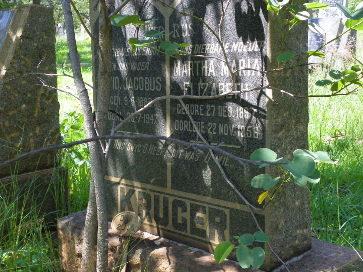 KRUGER Dawid Jacobus 1888-1947 &amp; Martha Maria Elizabeth 1897-1956