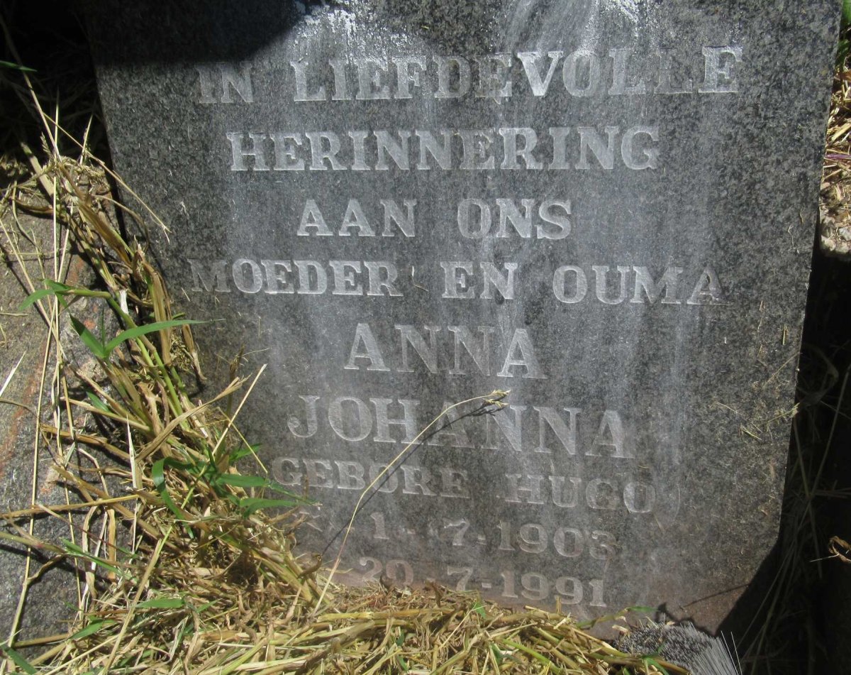 KRIGE Anna Johanna nee HUGO 1903-1991