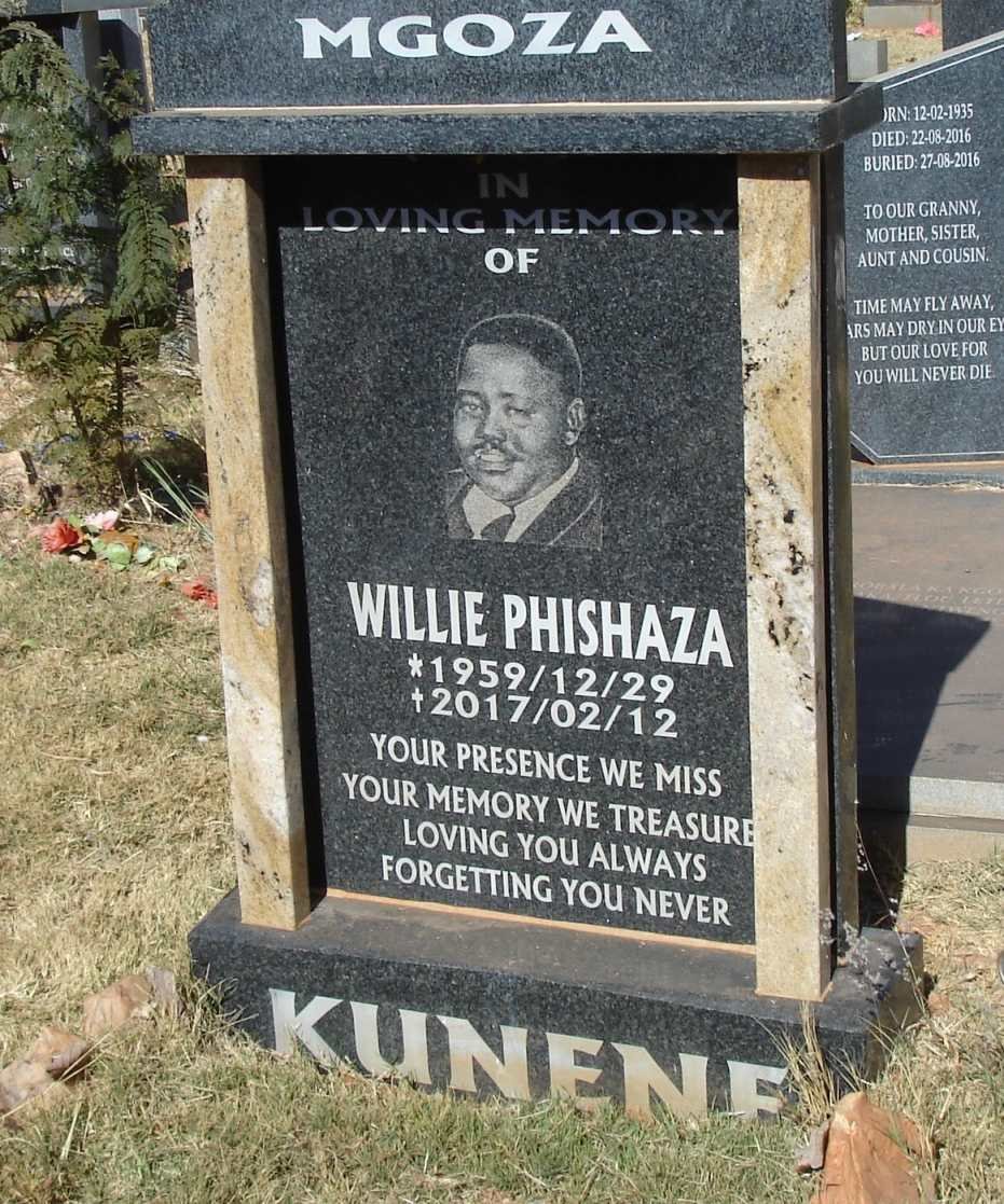 KUNENE Mgoza Willie Phishaza 1959-2017