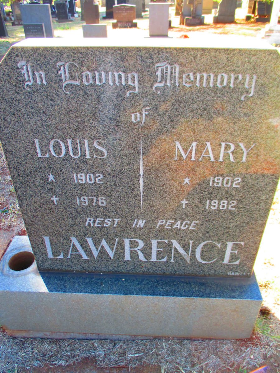 LAWRENCE Louis 1902-1976 &amp; Mary 1902-1982