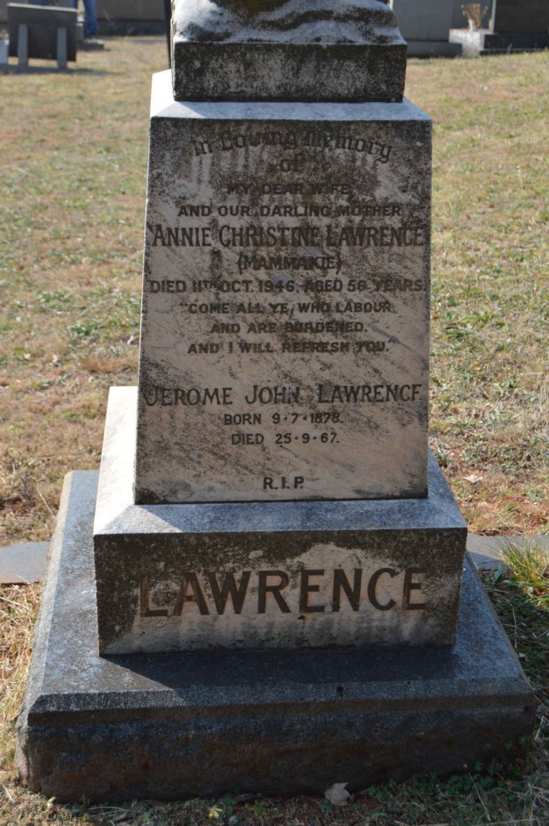 LAWRENCE Jerome John 1878-1967 &amp; Annie Christine -1946