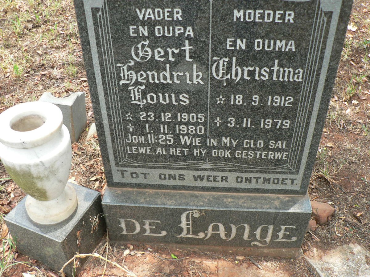 LANGE Gert Hendrik Louis, de 1905-1980 &amp; Christina 1912-1979