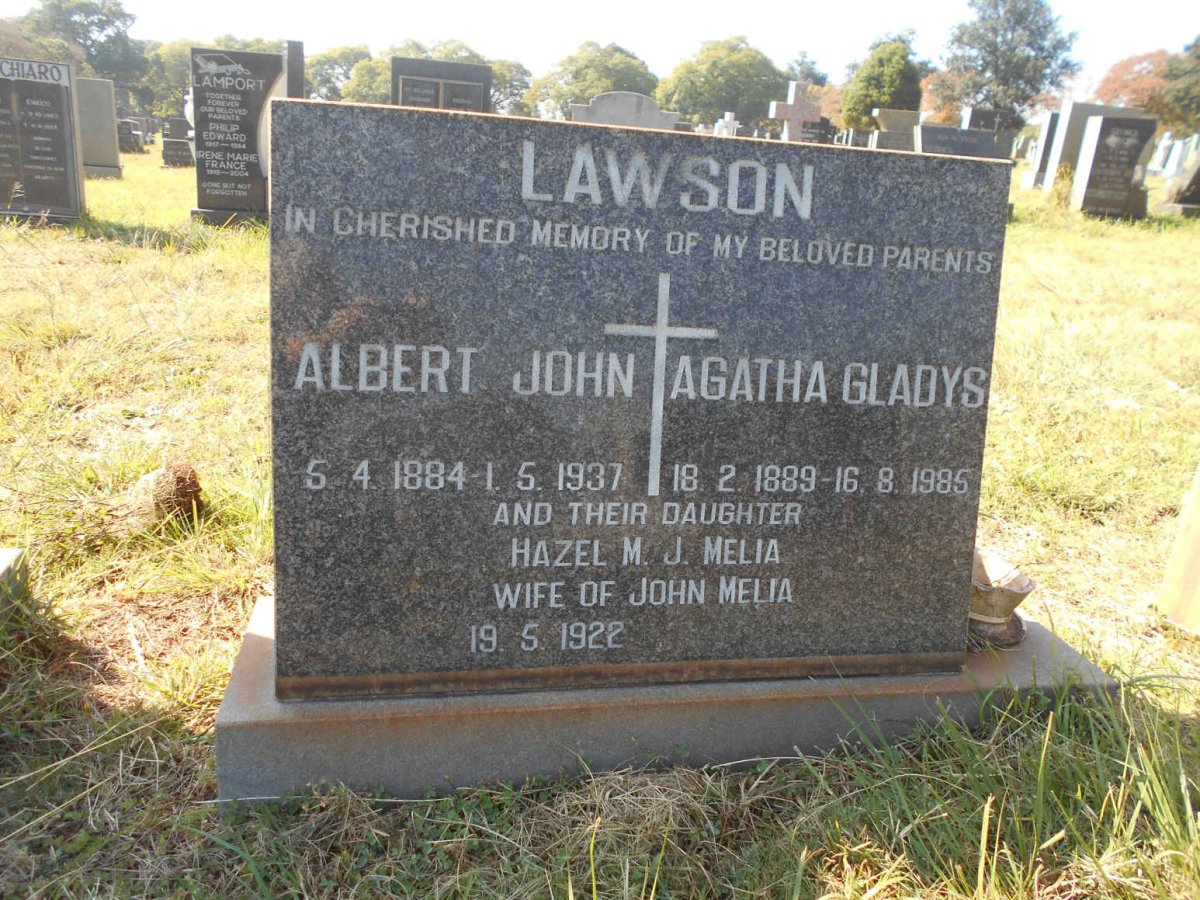 LAWSON Albert John 1884-1937 &amp; Agatha Gladys 1889-1985 :: MELIA Hazel M.J. 1922-