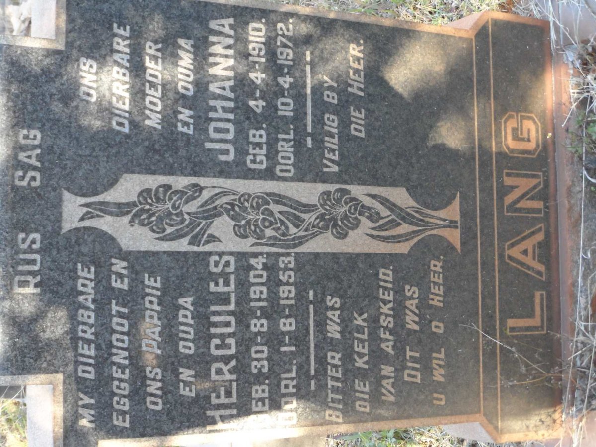 LANG Hercules 1904-1953 &amp; Johanna 1910-1972