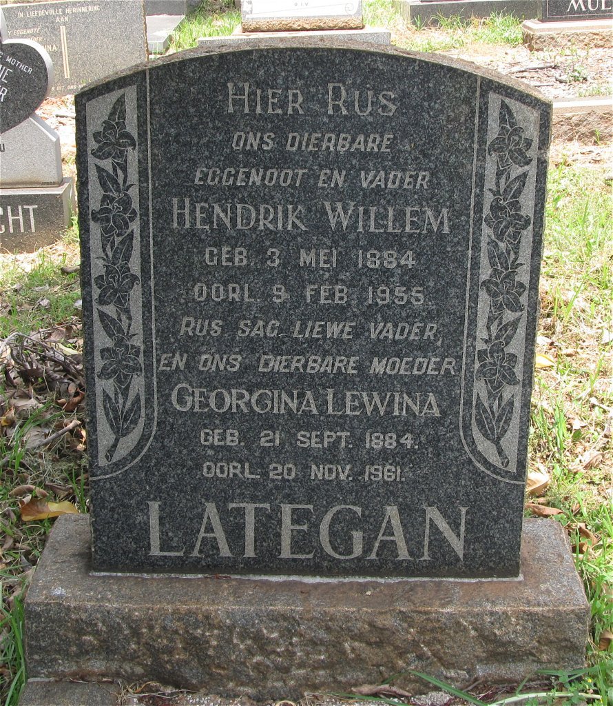 LATEGAN Hendrik Willem 1884-1955 &amp; Georgina Lewina 1884-1961