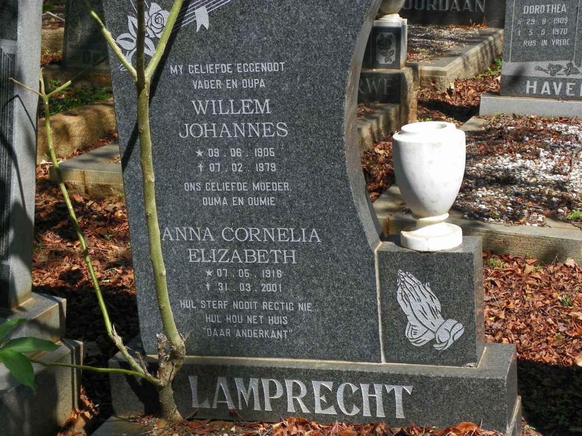 LAMPRECHT Willem Johannes 1905-1979 &amp; Anna Cornelia Elizabeth 1916-2001