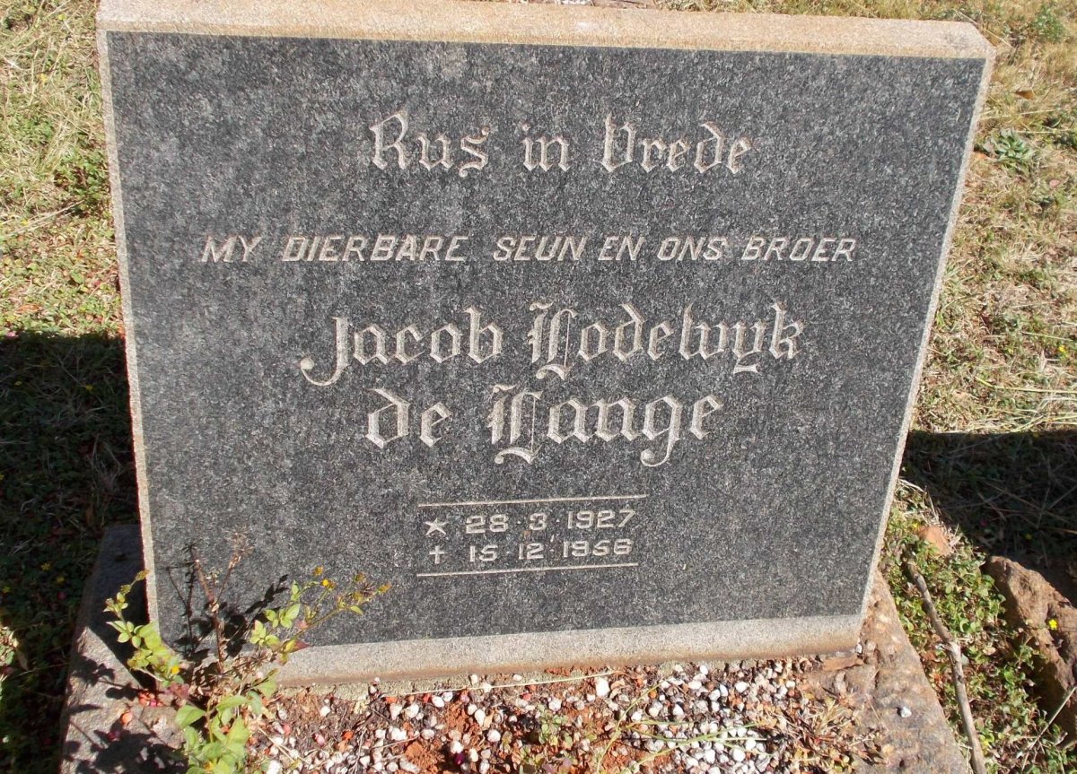 LANGE Jacob Lodewyk, de 1927-1956