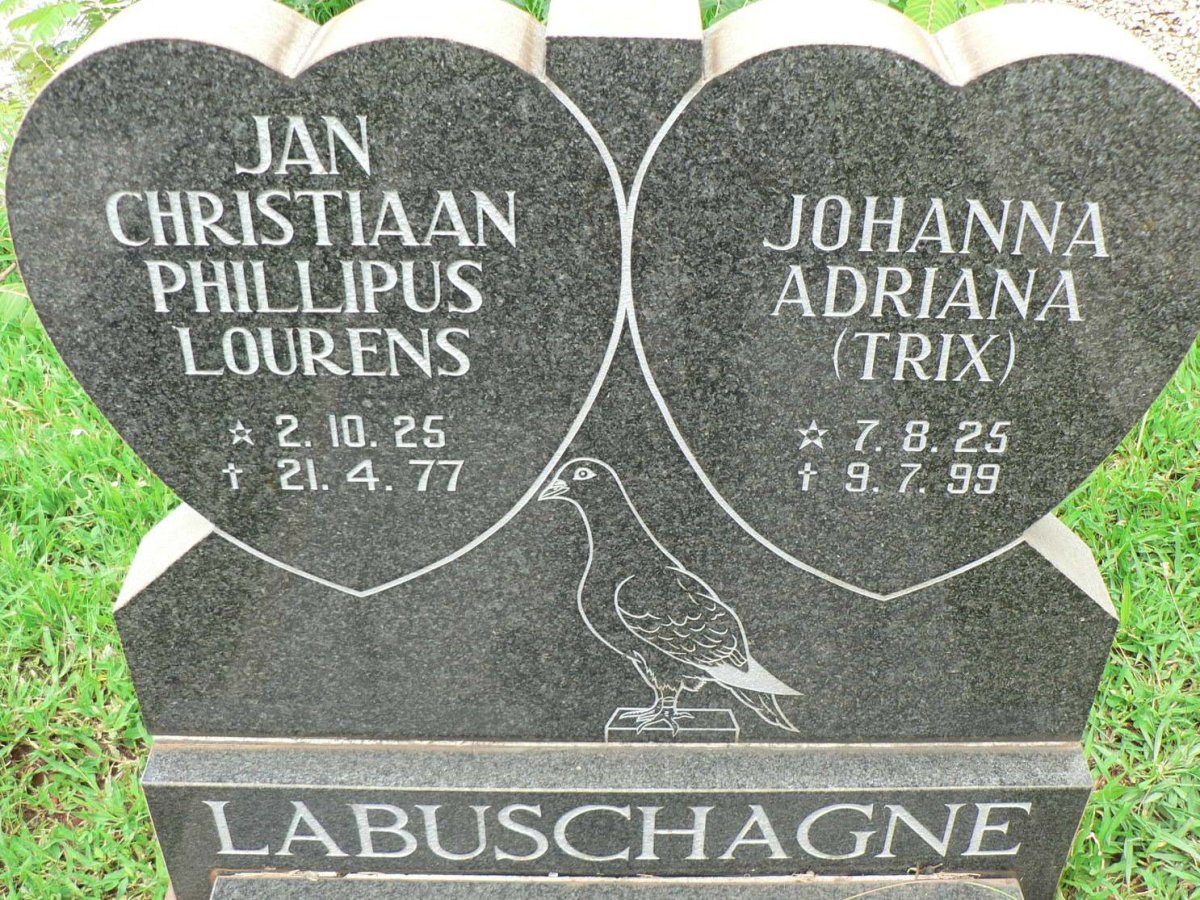 LABUSCHAGNE Jan Christiaan Phillipus Lourens 1925-1977 &amp; Johanna Adriana 1925-1999