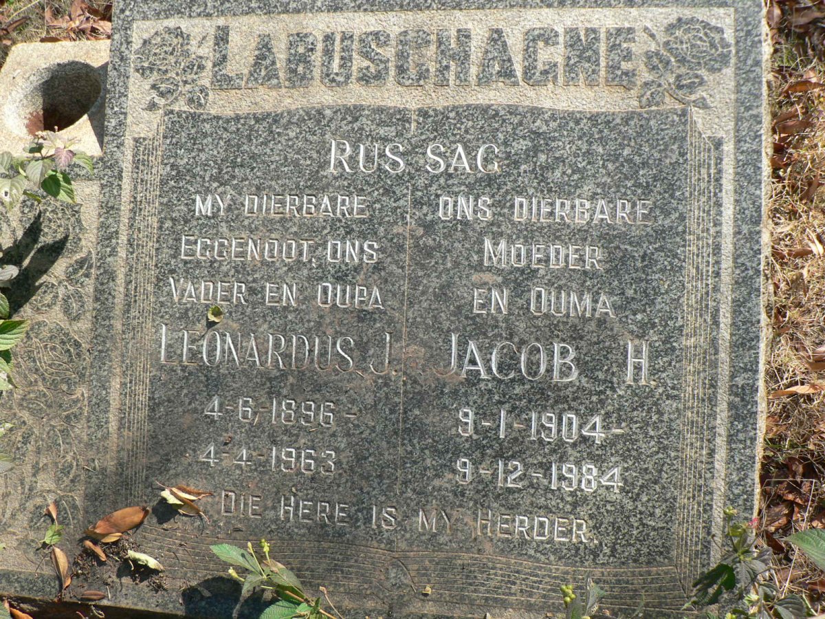 LABUSCHAGNE Leonardus J. 1896-1963 &amp; Jacob H. 1904-1984