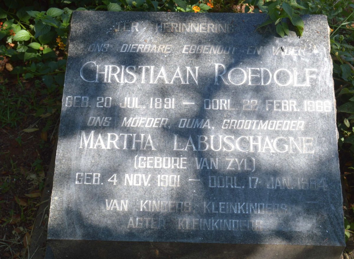 LABUSCHAGNE Christiaan Roedolf 1891-1966 &amp; Martha VAN ZYL 1901-1984