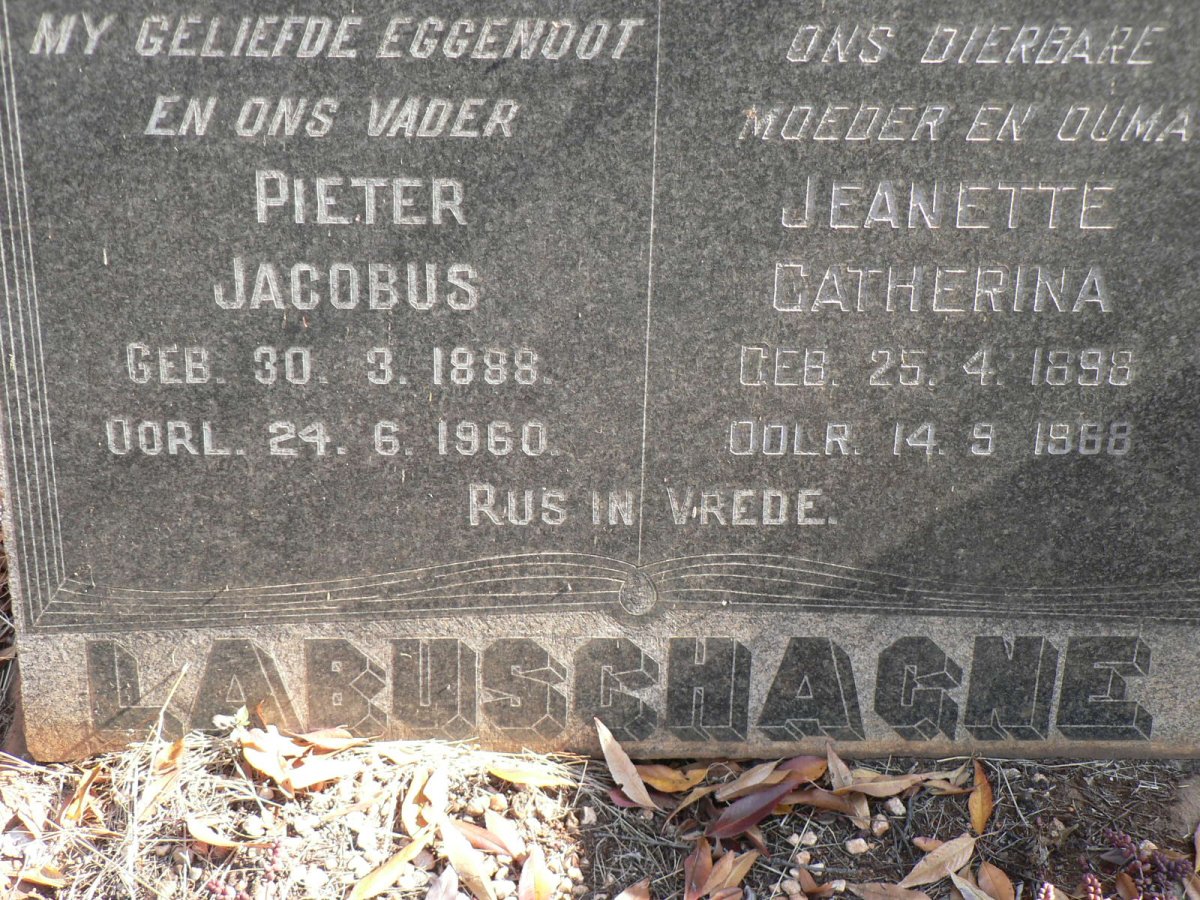 LABUSCHAGNE Pieter Jacobus 1888-1960 &amp; Jeanette Catherina 1898-1968