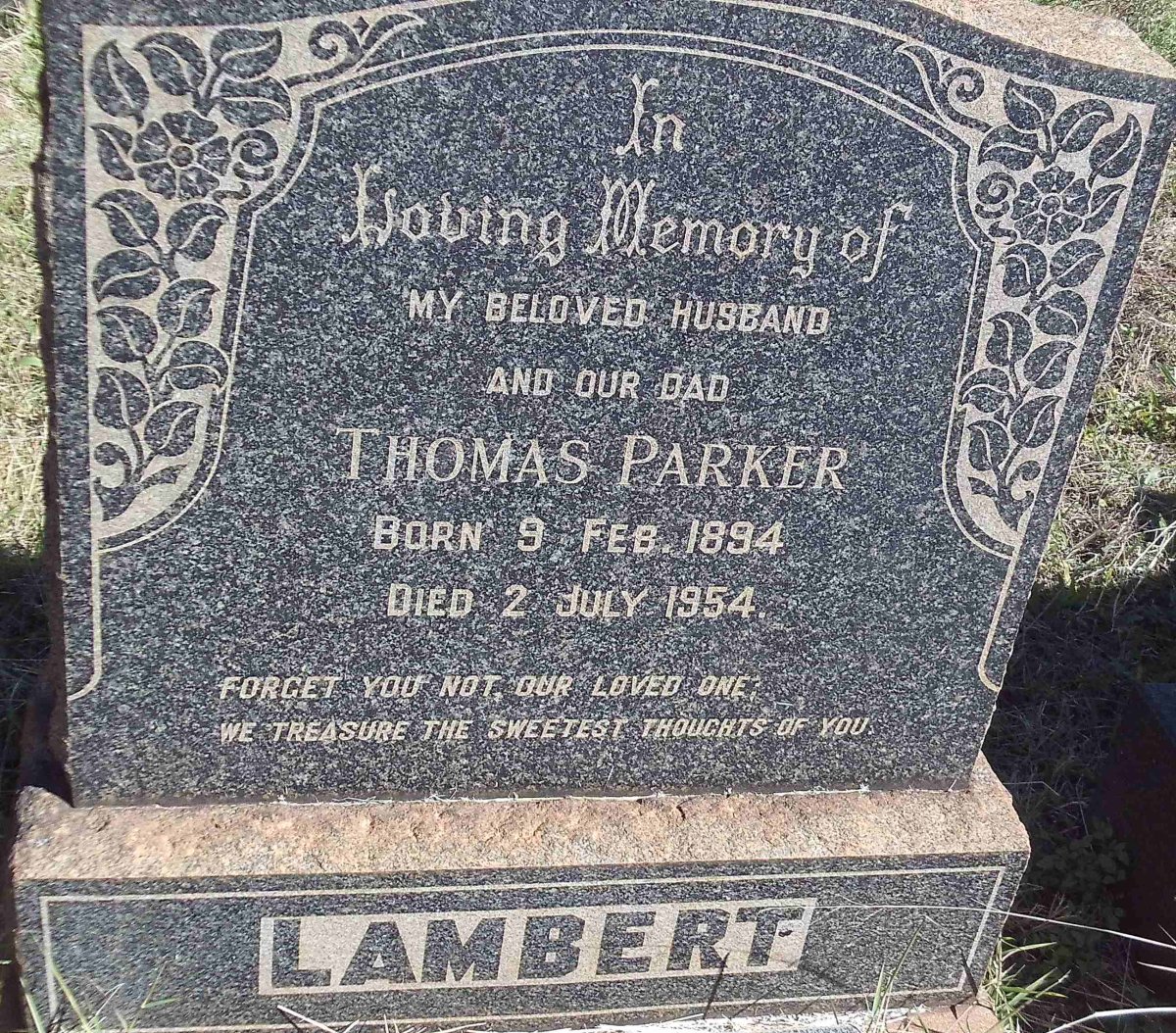 LAMBERT Thomas Parker 1894-1954 &amp; Hendrina Dorothea 1897-1975