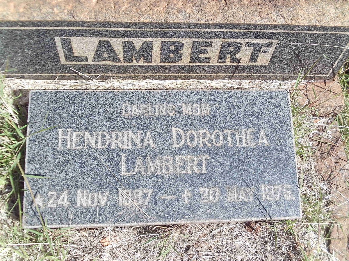 LAMBERT Thomas Parker 1894-1954 &amp; Hendrina Dorothea 1897-1975