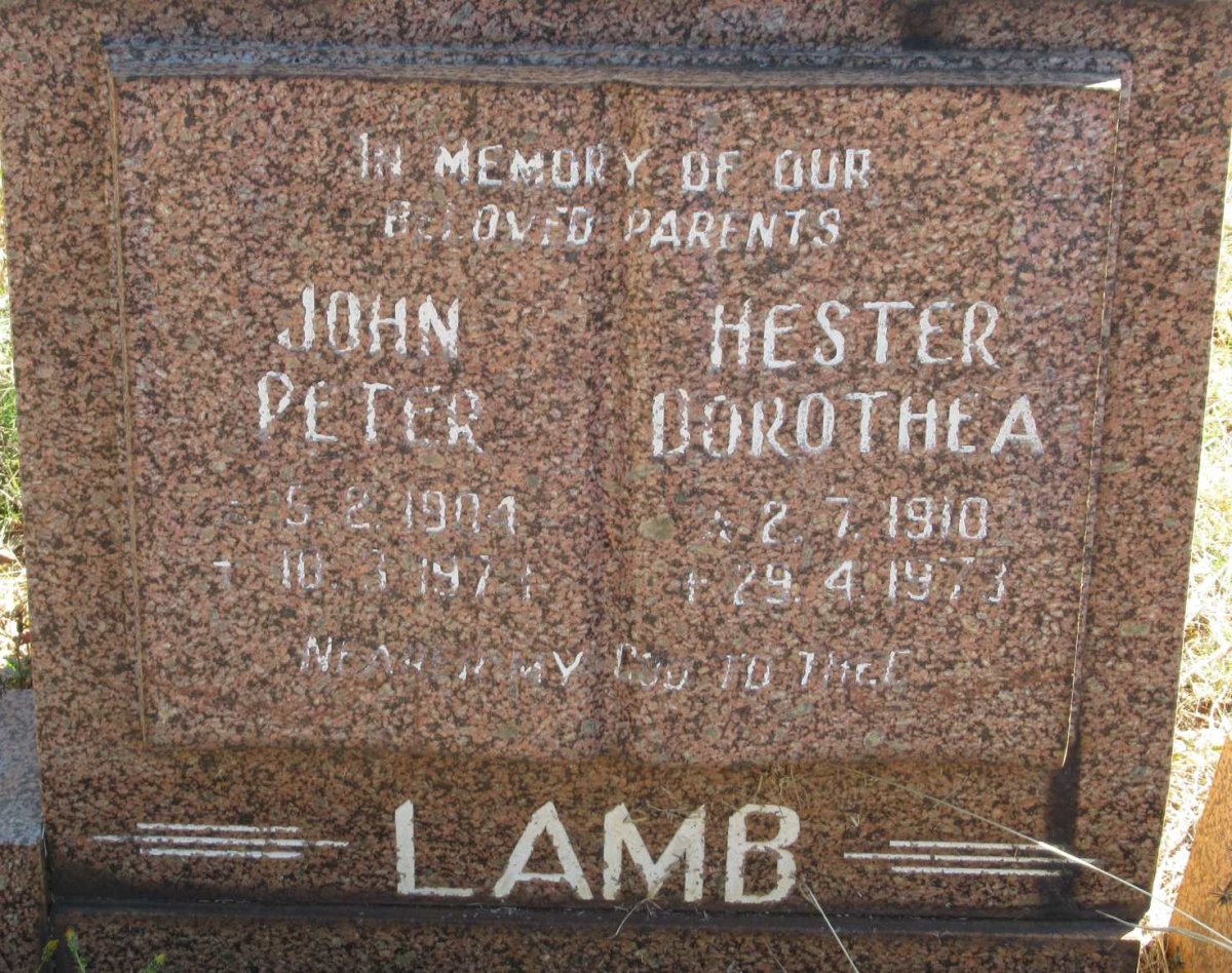 LAMB John Peter 1904-1971 &amp; Hester Dorothea 1970-1973