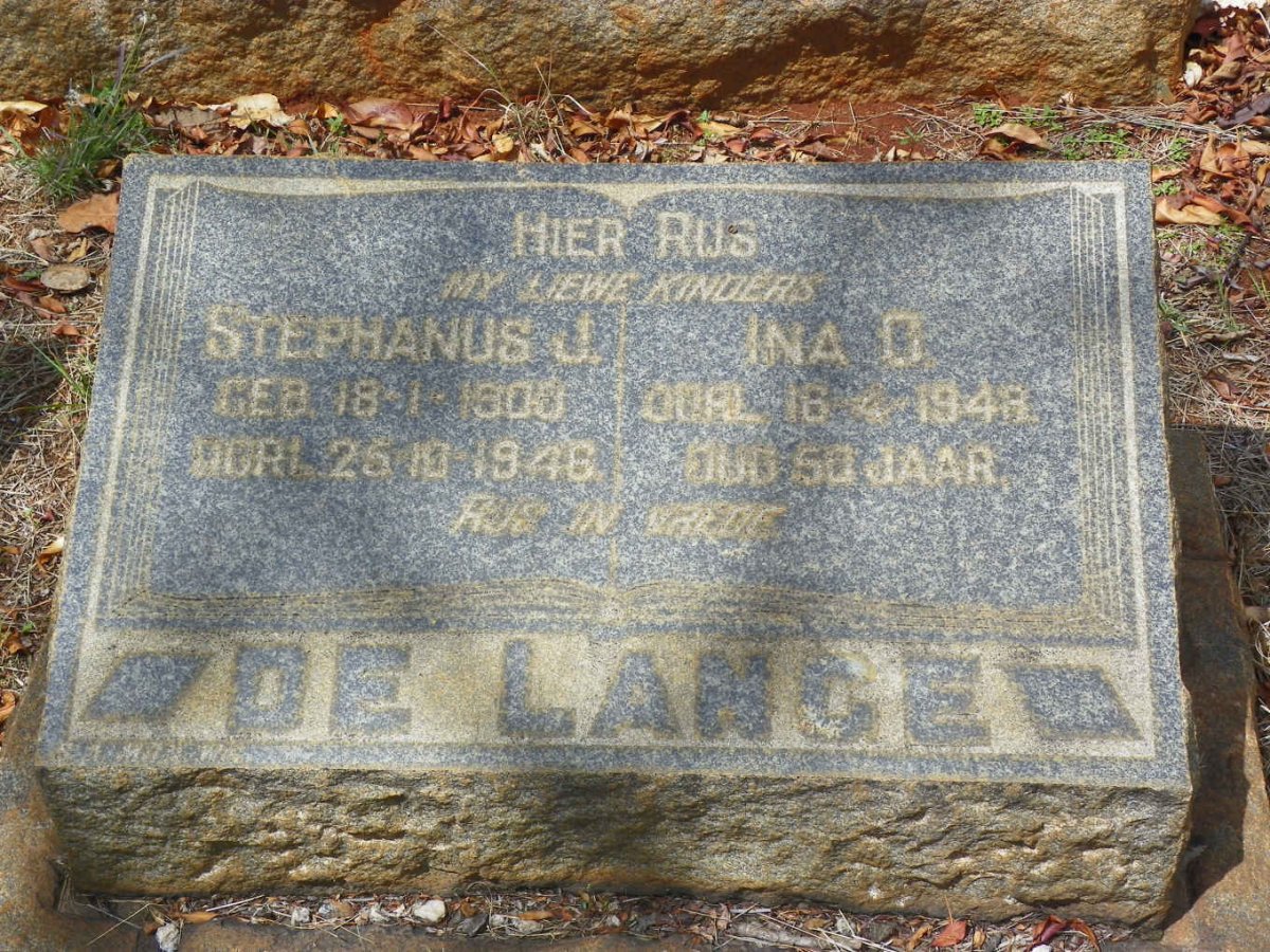 LANGE Stephanus J., de 1900-1946 &amp; Ina O. -1948