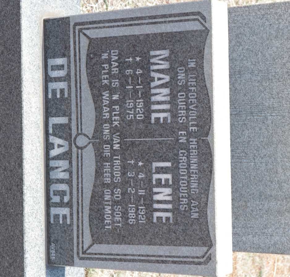 LANGE Manie, de 1920-1975 &amp; Lenie 1921-1986