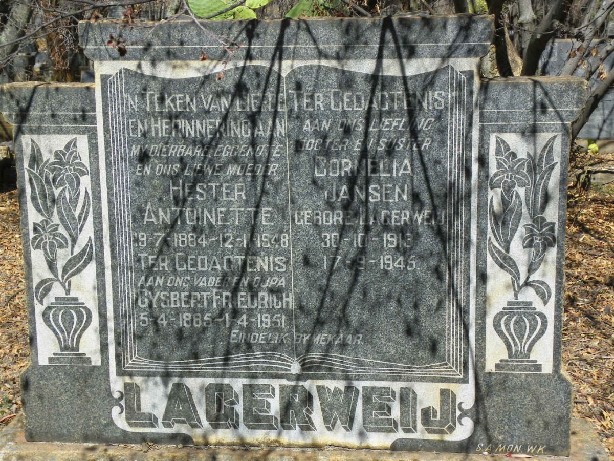 LAGERWEIJ Gysbert Fredrich 1885-1951 &amp; Hester Antoinette 1884-1948 :: JANSEN Cornelia nee WAGERLEIJ 1913-1945