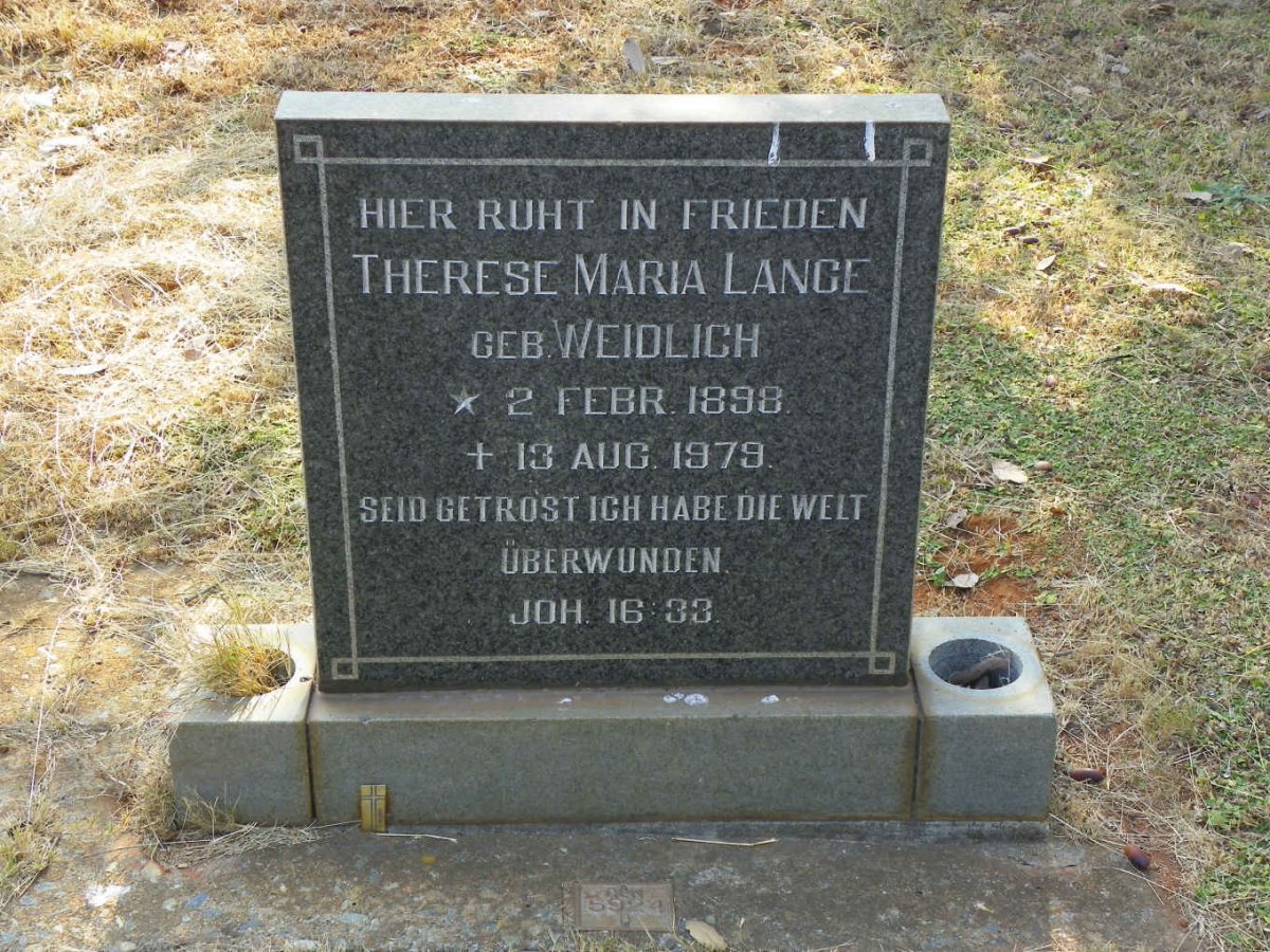 LANGE Therese Maria nee WEIDLICH 1898-1979