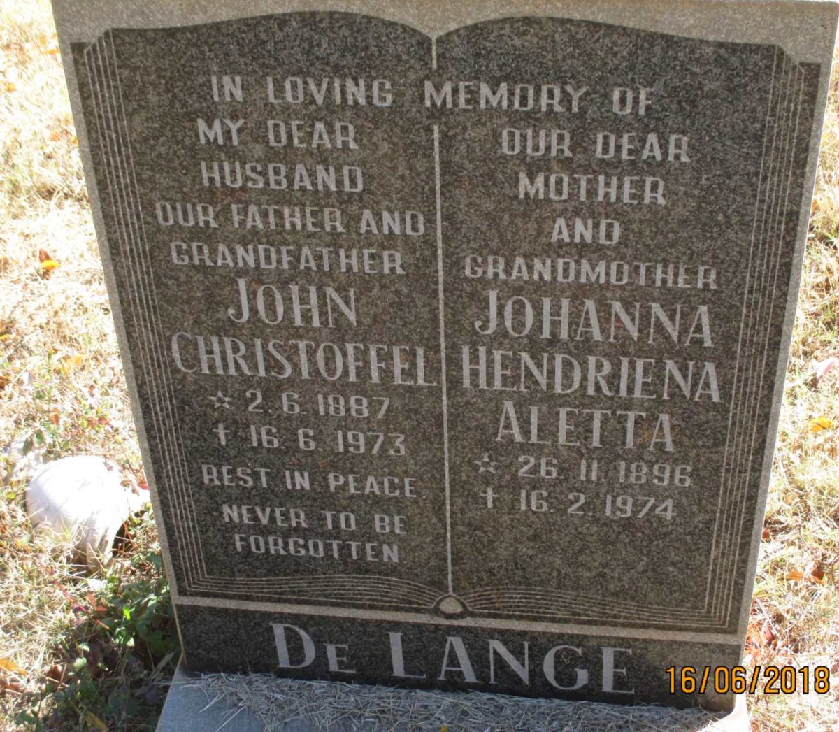 LANGE John Christoffel, de 1887-1973 &amp; Johanna Hendriena Aletta 1896-1974
