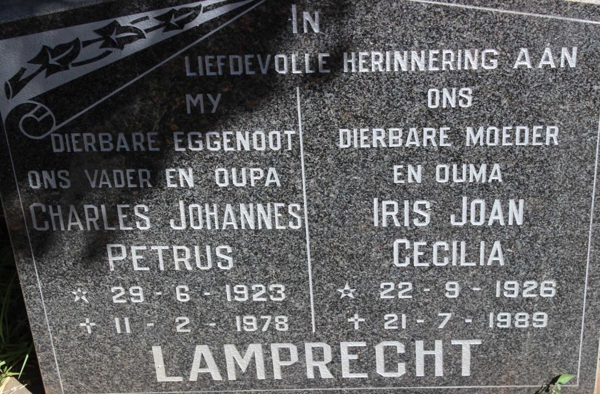 LAMPRECHT Charles Johannes Petrus 1923-1978 &amp; Iris Joan Cecilia 1926-1989