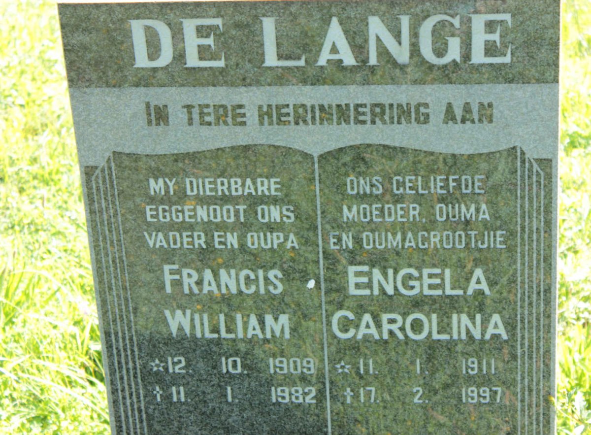 LANGE Francis William, de 1909-1982 &amp; Engela Carolina 1911-1997