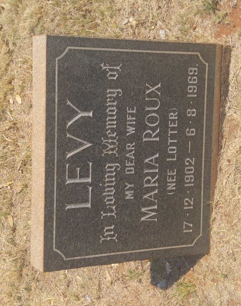 LEVY Maria Roux nee LOTTER 1902-1969