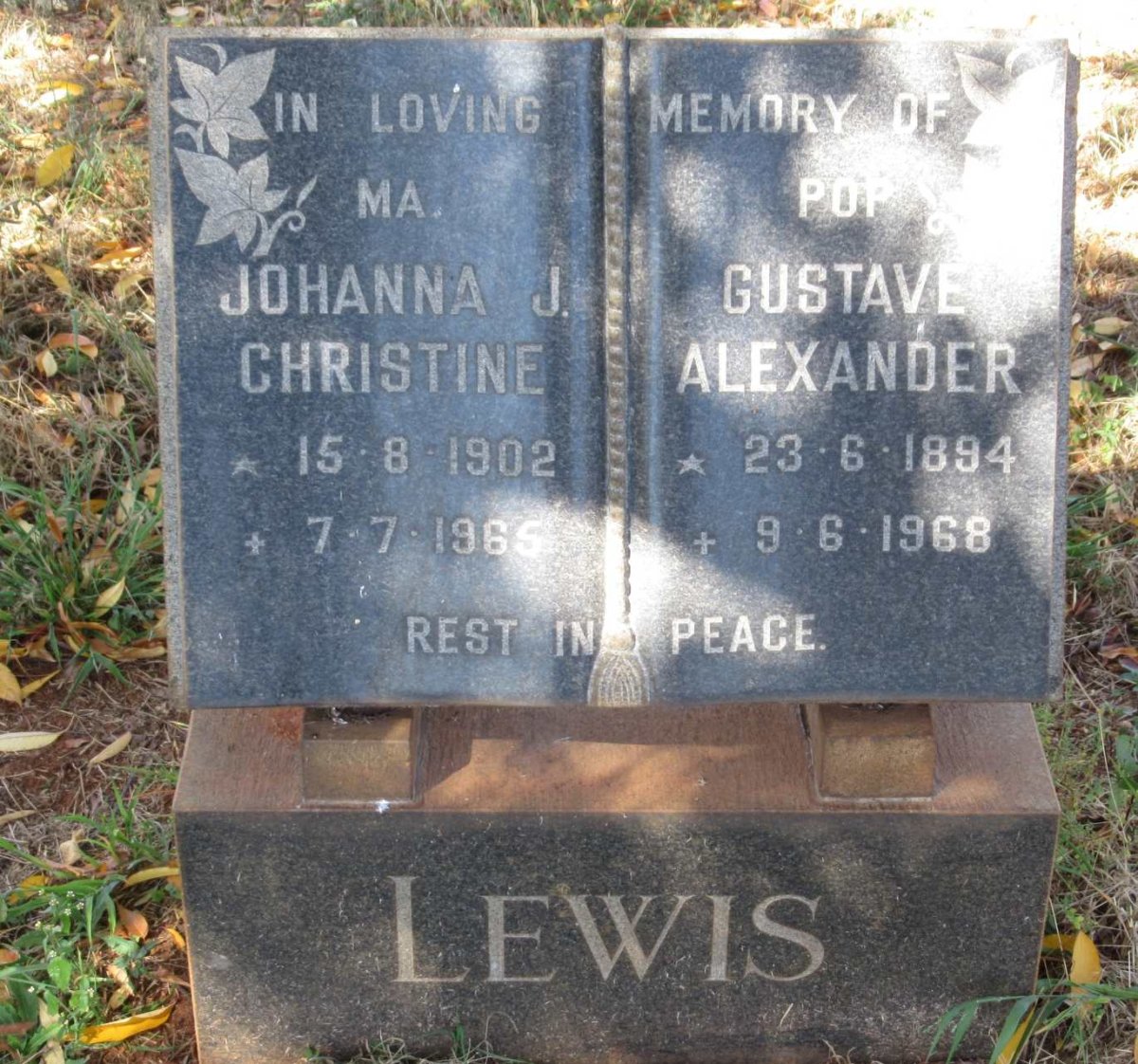 LEWIS Gustave Alexander  1894-1968 &amp; Johanna J. Christine 1902-1965