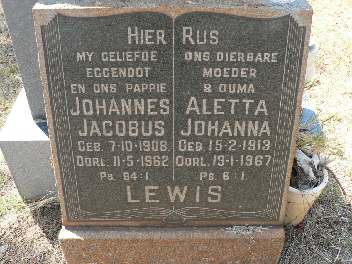 LEWIS Johannes Jacobus 1908-1962 &amp; Aletta Johanna 1913-1967