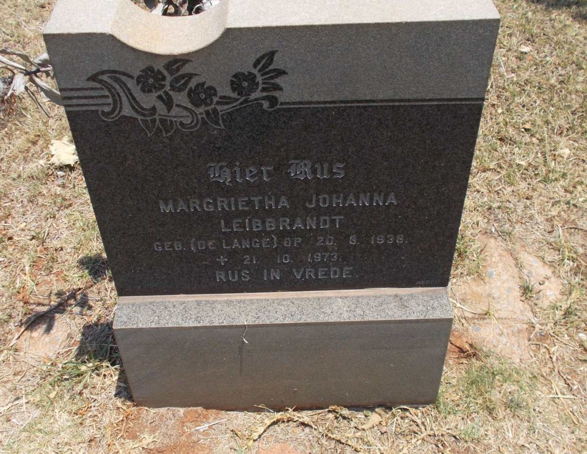 LEIBRANDT Margrietha Johanna nee DE LANGE 1938-1973