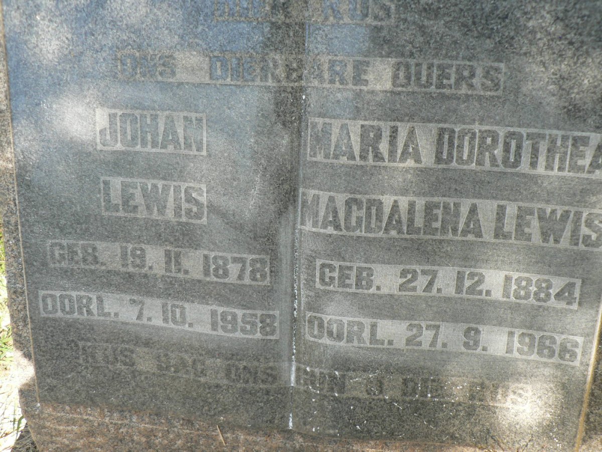 LEWIS Johan 1878-1958 &amp; Maria Dorothea Magdalena 1884-1966