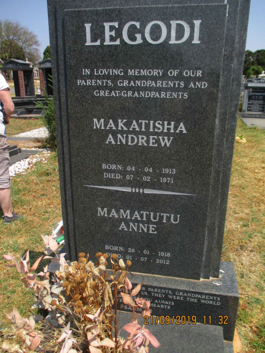 LEGODI Makatisha Andrew 1913-1971 &amp; Mamatutu Anne 1918-2012